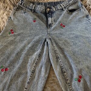 XL Cherry Embroidered Women's Jeans